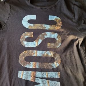 Moschino Black Short Sleeve Tee with Blue and Brown Graphic